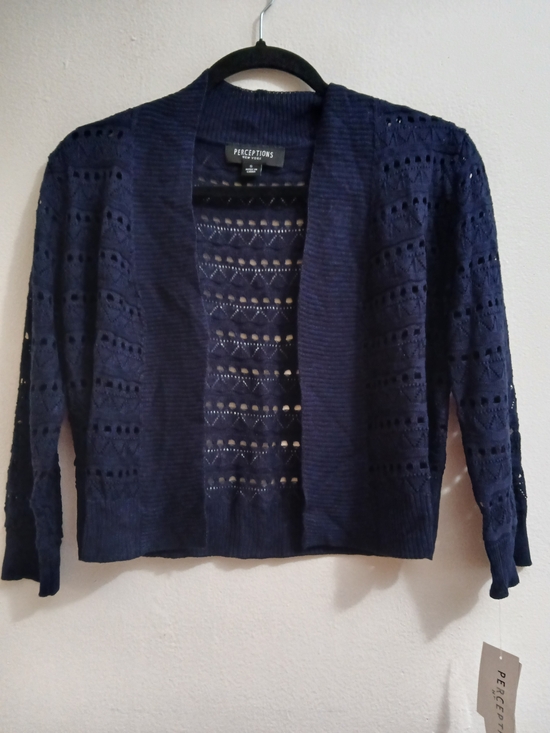 Perceptions Sweaters - Perceptions Navy Openwork Cropped Cardigan Size S $18 New